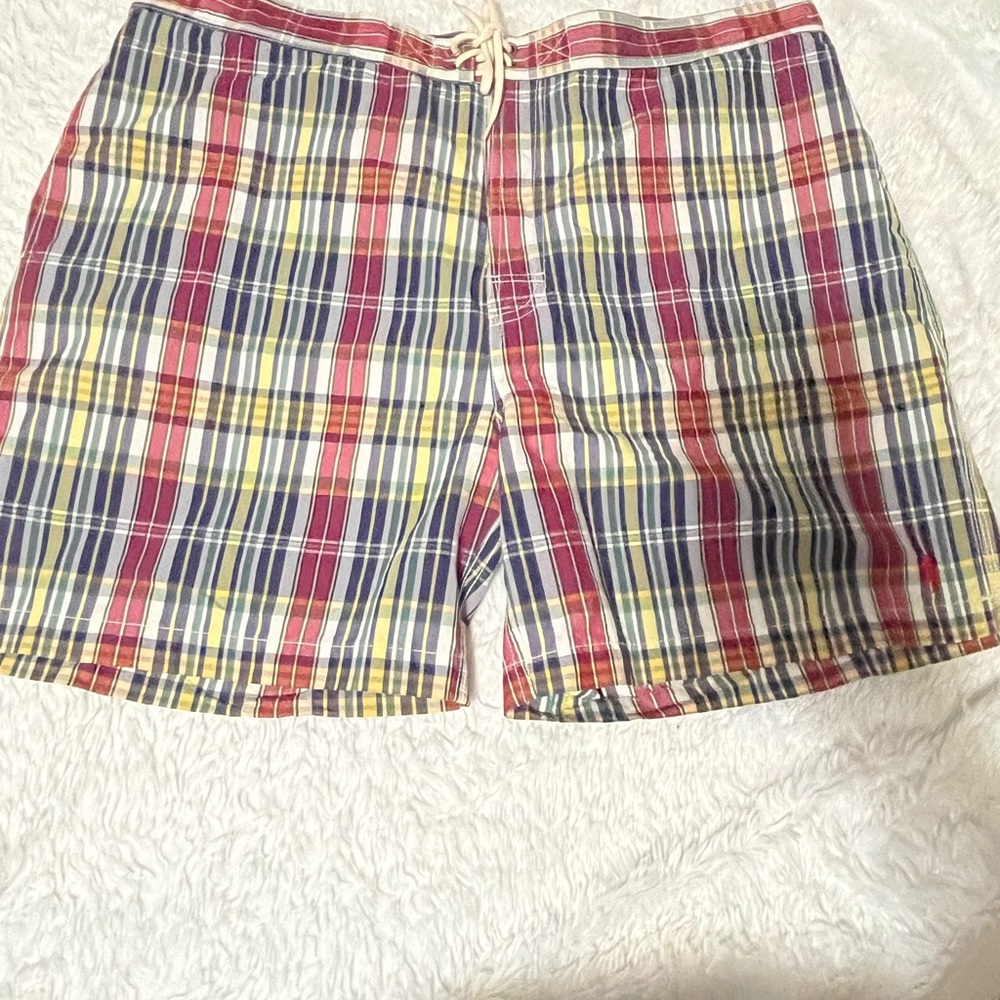 Polo Ralph Lauren men’s Red Yellow Red And Black Plaid Swim Trunk Size 2XL